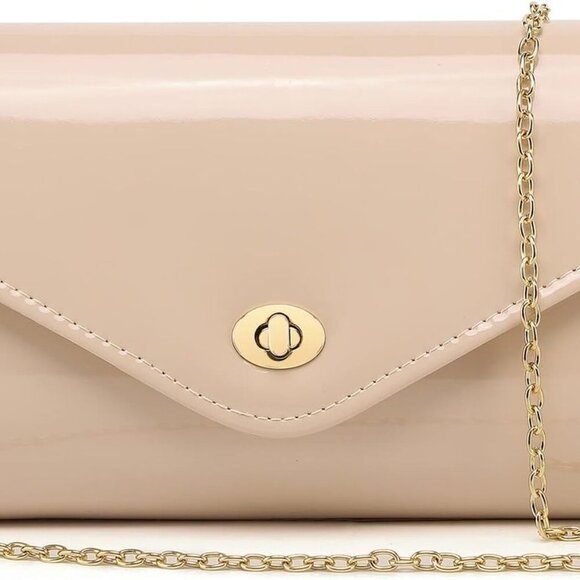 Patent Leather Envelope Clutch Womens Evening Handbag Stylish Shoulder Crossbody - Picture 1 of 9